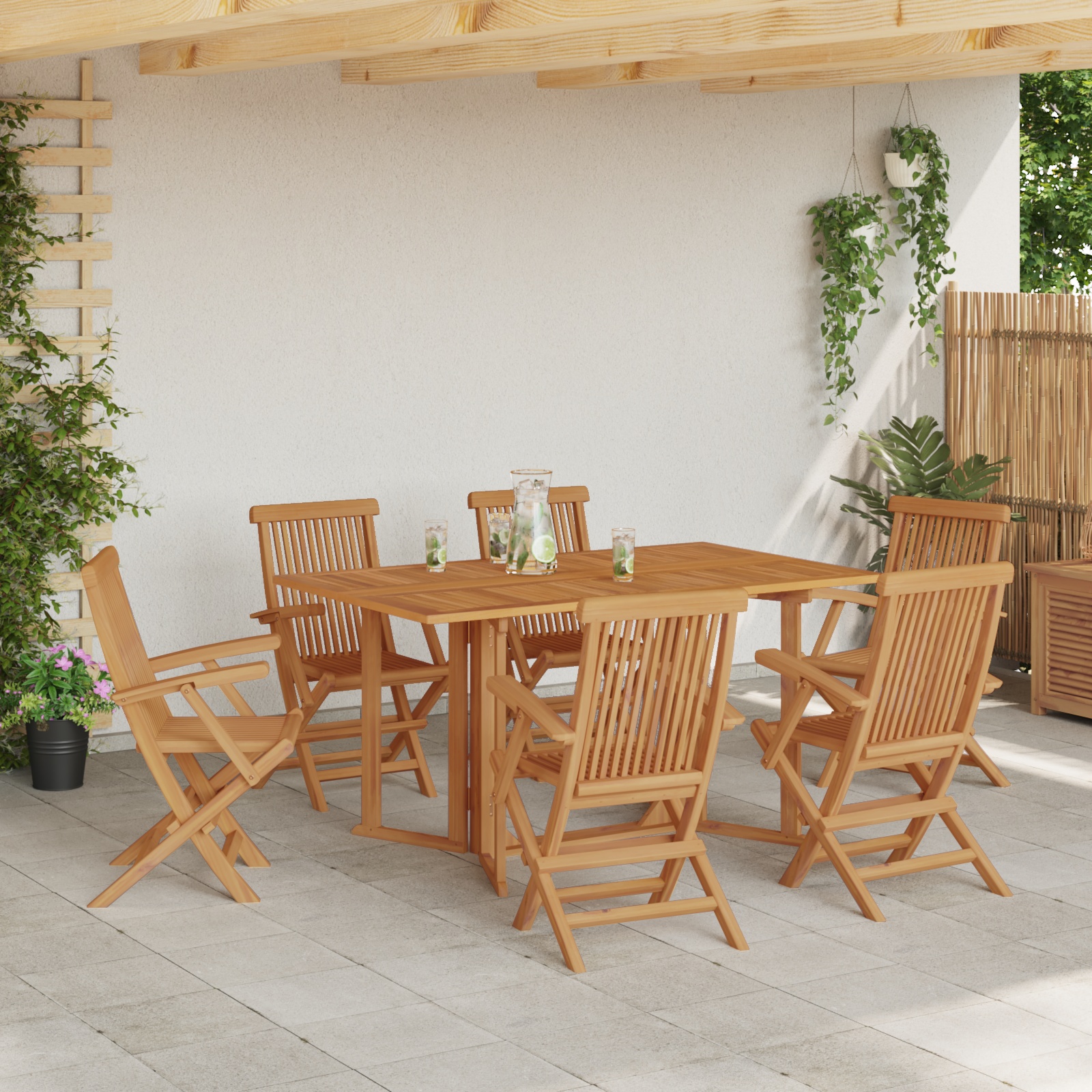 3155339 1 Set de masă pentru grădină 7 pcs Maro 150 x 90 x 75 cm Set de masă pentru grădină 7 pcs Maro 150 x 90 x 75 cm