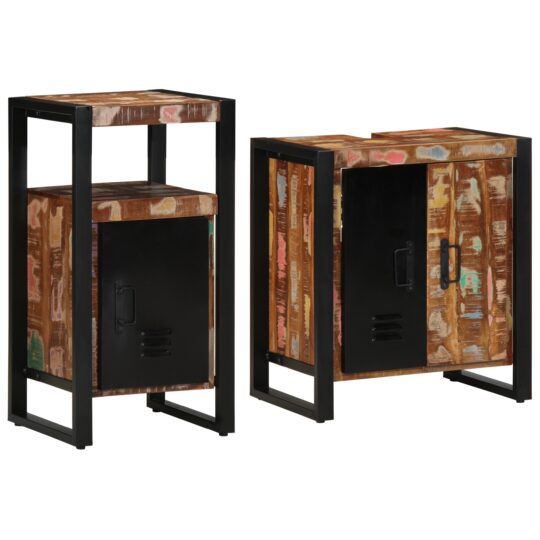 Alternative view of Set de mobilier pentru baie 2 pcs Maro Lemn masiv reciclat