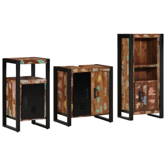 Set de mobilier pentru baie cu raft 3 pcs Lemn recuperat solid