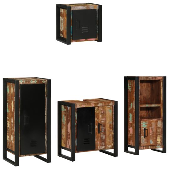 Alternative view of Set de mobilier pentru baie cu raft 4 pcs Lemn recuperat solid