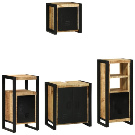 Set de mobilier pentru baie 4 pcs Maro Lemn de mango solid