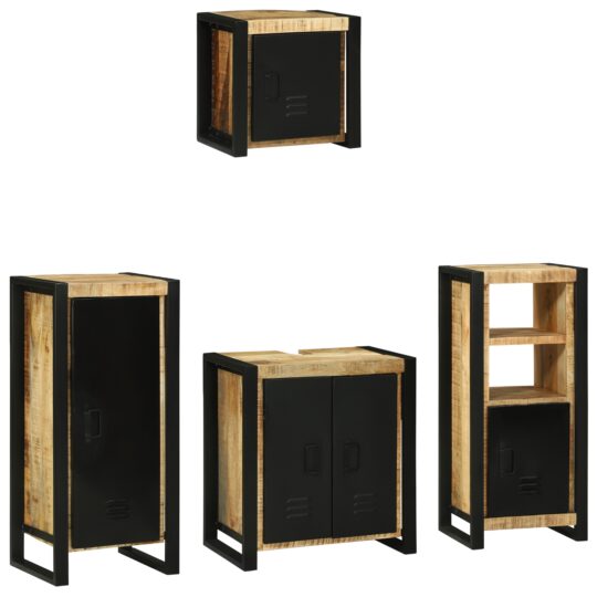 Set de mobilier pentru baie 4 pcs Maro Lemn de mango solid