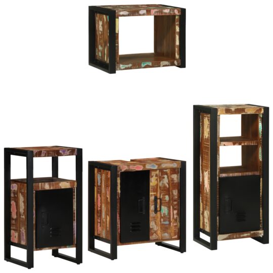 Alternative view of Set de mobilier pentru baie cu raft 4 pcs Lemn recuperat solid