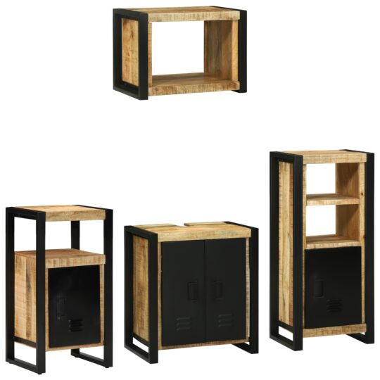 Set de mobilier pentru baie 4 pcs Maro Lemn de mango solid