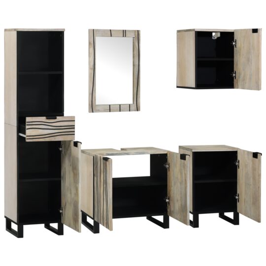 Alternative view of Set de mobilier pentru baie cu sertar 5 pcs Lemn de nuc maro