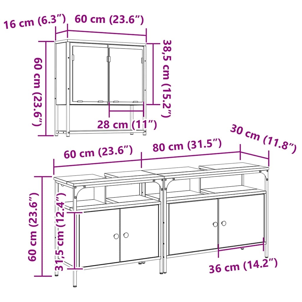 3334355 13 Set de mobilier pentru baie cu ușă 3 pcs Maro 80 x 30 x 60 cm Set de mobilier pentru baie cu ușă 3 pcs Maro 80 x 30 x 60 cm - imagine 13
