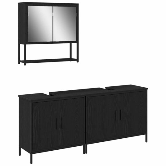 Alternative view of Set de mobilier pentru baie cu ușă 3 pcs Negru 80 x 30 x 44 cm