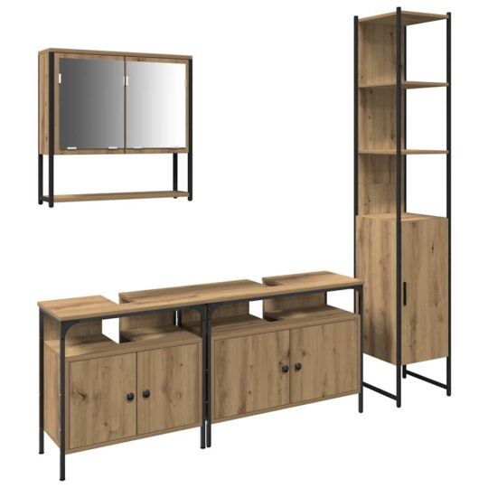 Alternative view of Set de mobilier pentru baie cu raft 4 pcs stejar artizanal