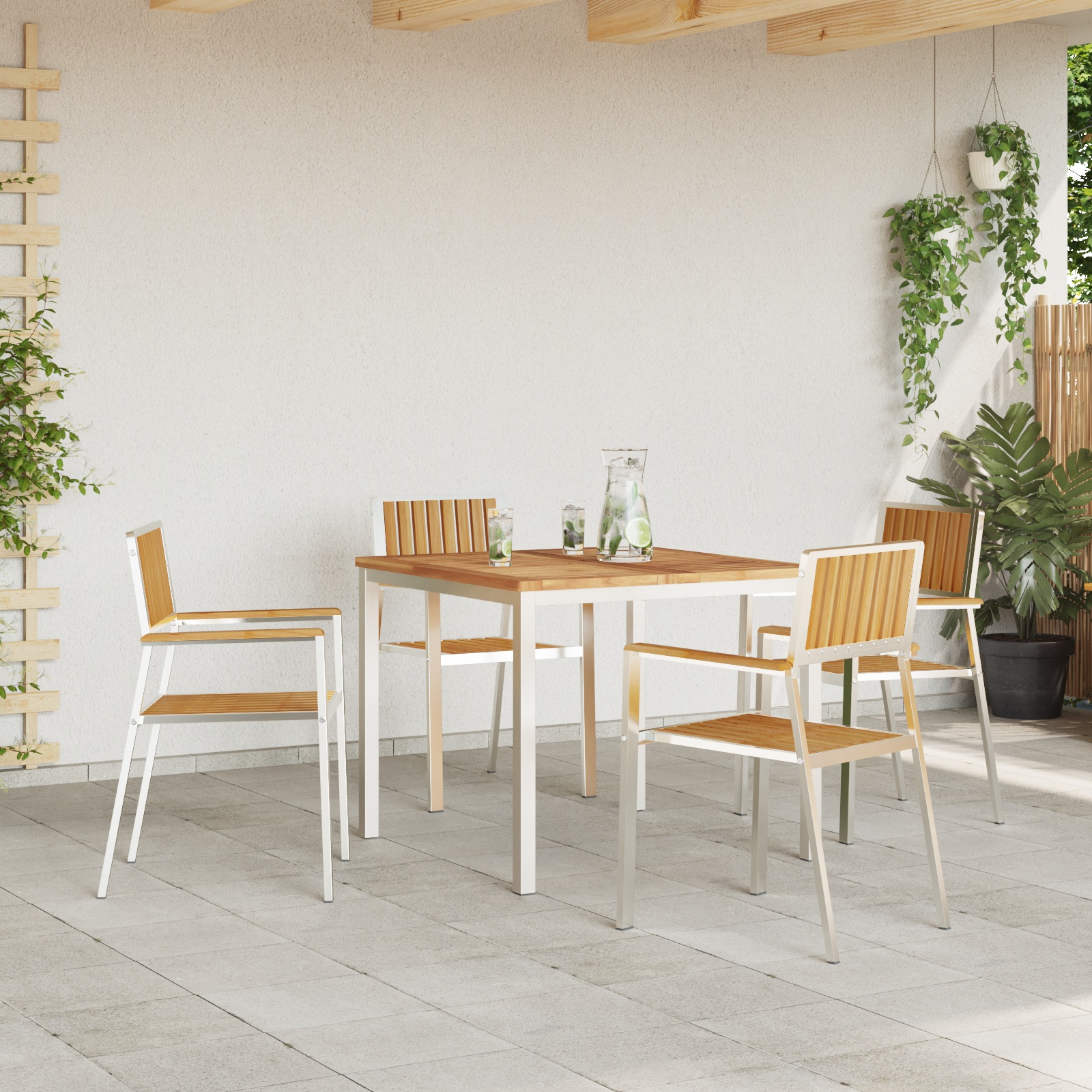 3334798 4 Set de masă pentru grădină 5 pcs Maro Lemn masiv de tec Set de masă pentru grădină 5 pcs Maro Lemn masiv de tec - imagine 4