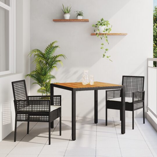 Set de masă pentru grădină 3 pcs Negru Rattan poli