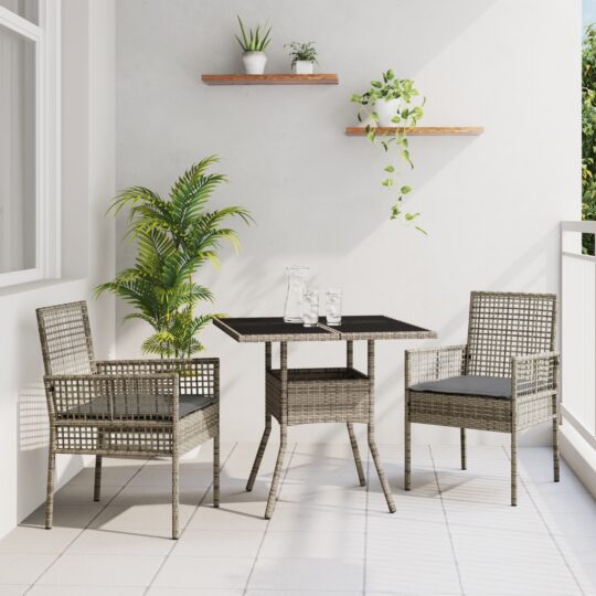 Set de masă pentru grădină 3 pcs Gri Rattan poli