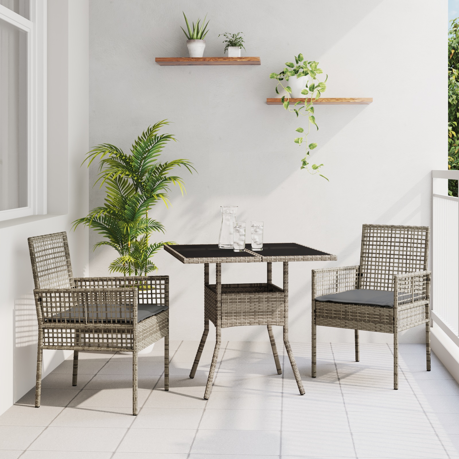 3334927 1 Set de masă pentru grădină 3 pcs Gri Rattan poli Set de masă pentru grădină 3 pcs Gri Rattan poli