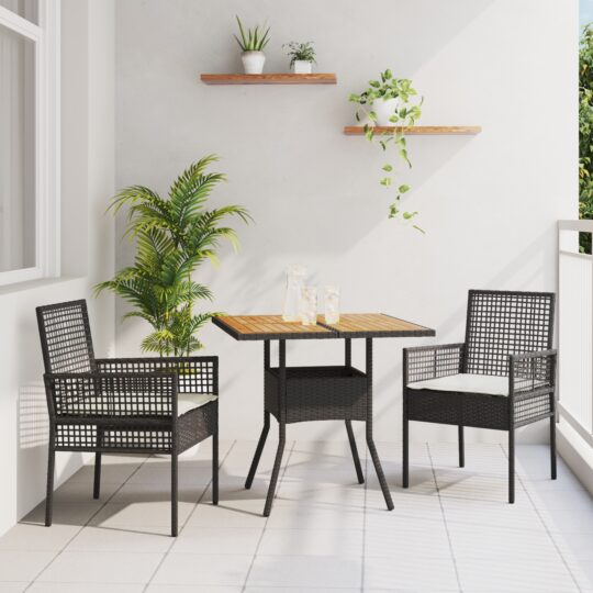 Set de masă pentru grădină 3 pcs Negru Rattan poli