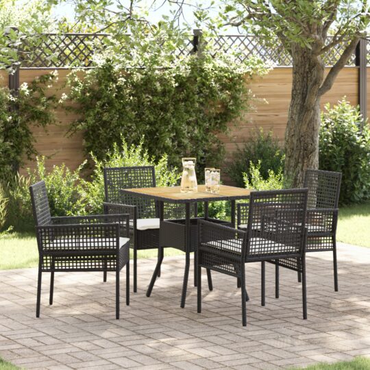 Set de masă pentru grădină 5 pcs Negru Rattan poli