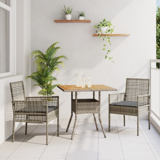 Set de masă pentru grădină 3 pcs Gri Rattan poli