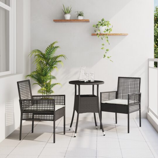 Set de masă pentru grădină 3 pcs Negru Rattan poli