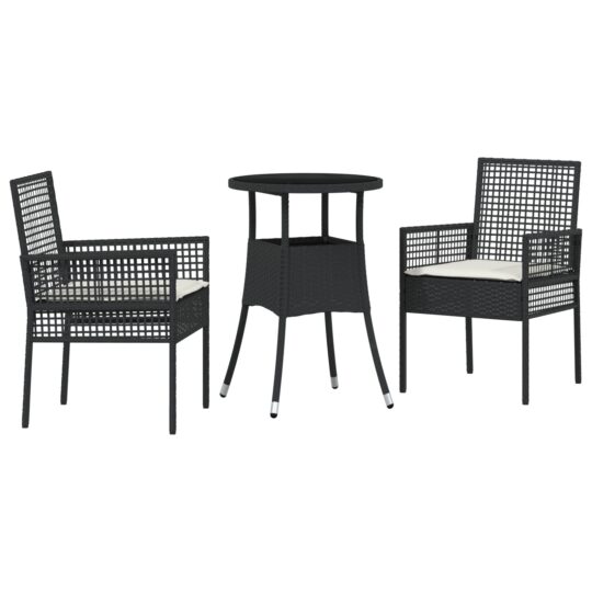 Alternative view of Set de masă pentru grădină 3 pcs Negru Rattan poli
