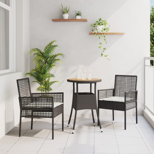Set de masă pentru grădină 3 pcs Negru Rattan poli