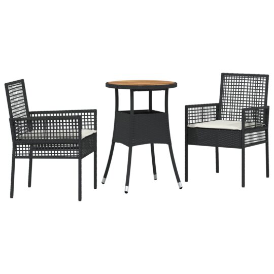 Alternative view of Set de masă pentru grădină 3 pcs Negru Rattan poli