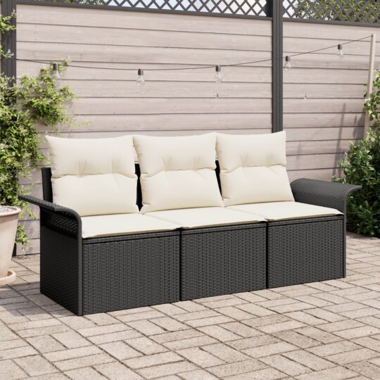 Set de canapele pentru grădină 3 pcs Negru 196 x 62 x 85cm