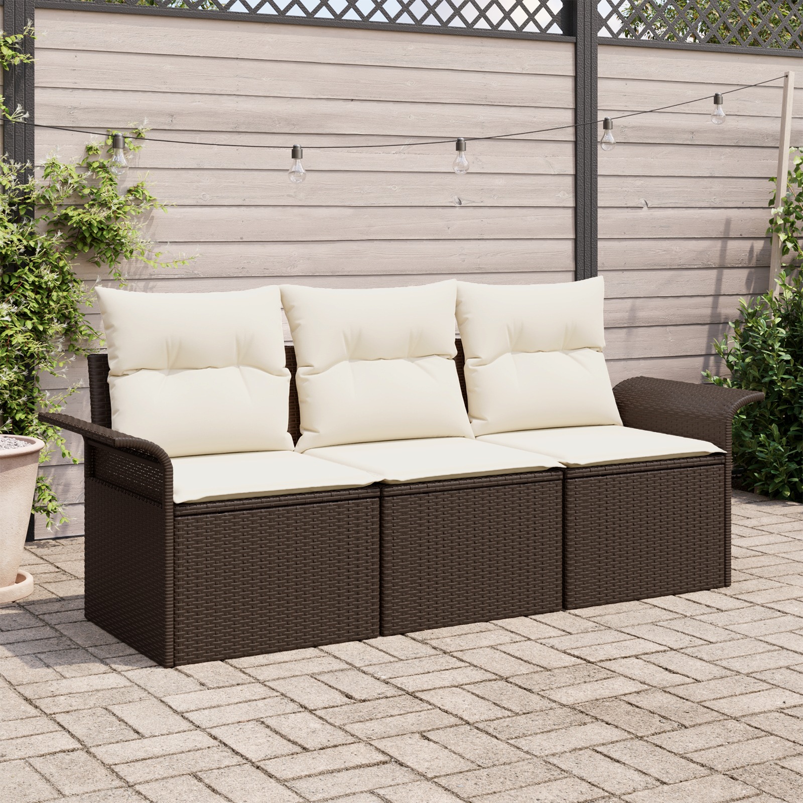 3345218 1 Set de canapele pentru grădină 3 pcs Maro 196 x 62 x 85cm Set de canapele pentru grădină 3 pcs Maro 196 x 62 x 85cm