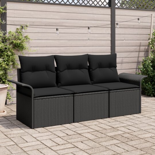 Set de canapele pentru grădină 3 pcs Negru 196 x 62 x 85cm