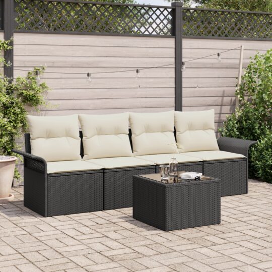 Set de canapele pentru grădină 5 pcs Negru Rattan poli