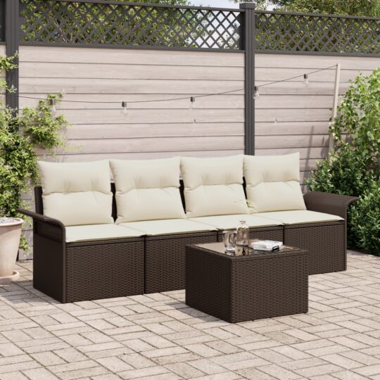 Set de canapele pentru grădină 5 pcs Maro Rattan poli