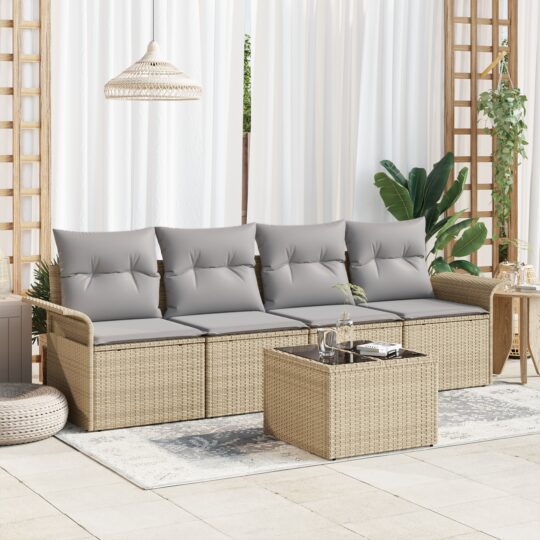 Set de canapele pentru grădină 5 pcs Bej Rattan poli