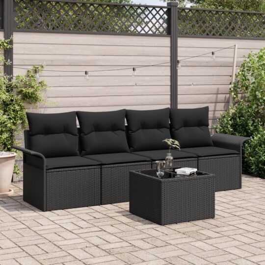 Set de canapele pentru grădină 5 pcs Negru Rattan poli