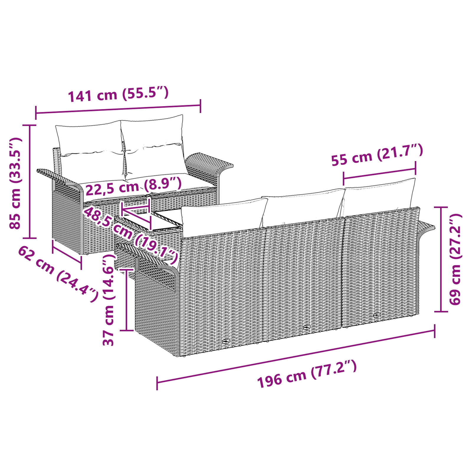 3345240 11 Set de canapele pentru grădină 6 pcs Bej Rattan poli Set de canapele pentru grădină 6 pcs Bej Rattan poli - imagine 11
