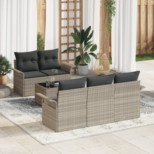 Set de canapele pentru grădină 6 pcs Gri deschis Rattan poli