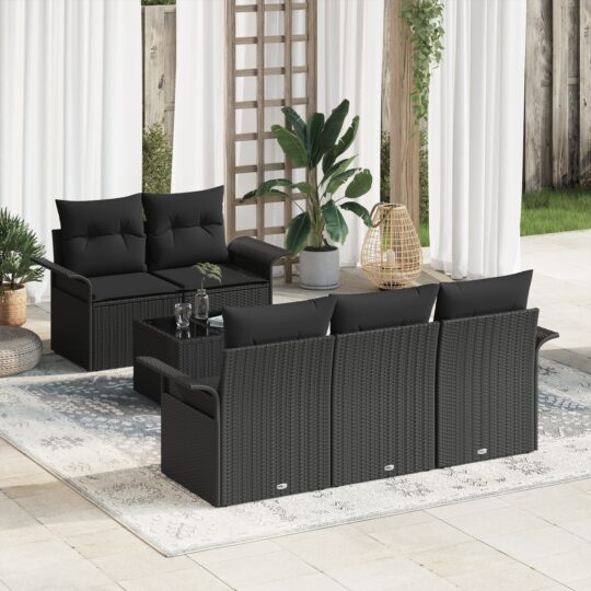 Set de canapele pentru grădină 6 pcs Negru Rattan poli