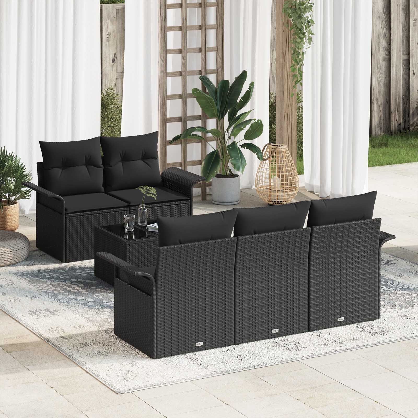 3345243 1 Set de canapele pentru grădină 6 pcs Negru Rattan poli Set de canapele pentru grădină 6 pcs Negru Rattan poli