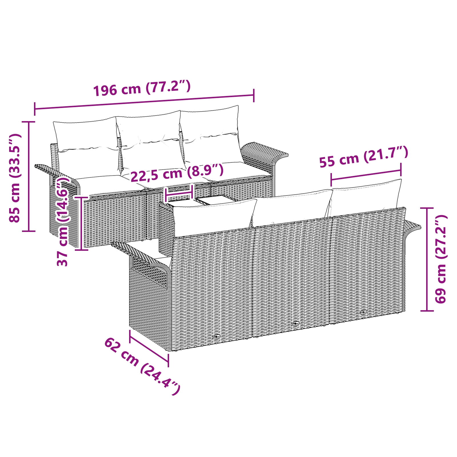 3345247 11 Set de canapele pentru grădină 7 pcs Negru Rattan poli Set de canapele pentru grădină 7 pcs Negru Rattan poli - imagine 11