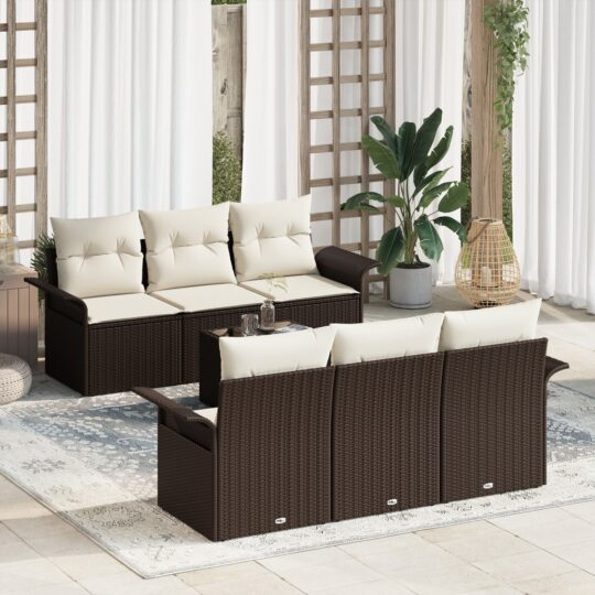 Set de canapele pentru grădină 7 pcs Maro Rattan poli