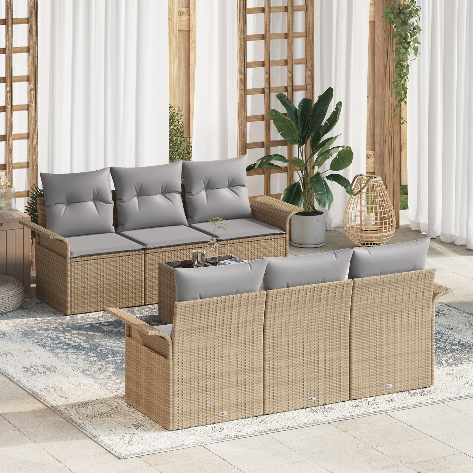 3345250 1 Set de canapele pentru grădină 7 pcs Bej Rattan poli Set de canapele pentru grădină 7 pcs Bej Rattan poli