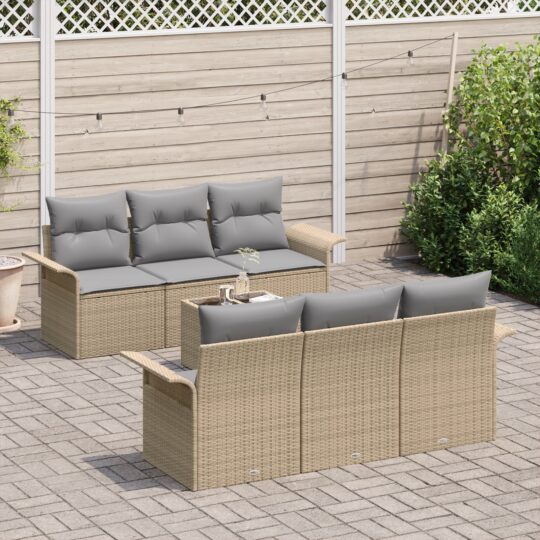 3345250 3 Set de canapele pentru grădină 7 pcs Bej Rattan poli 3345250 3