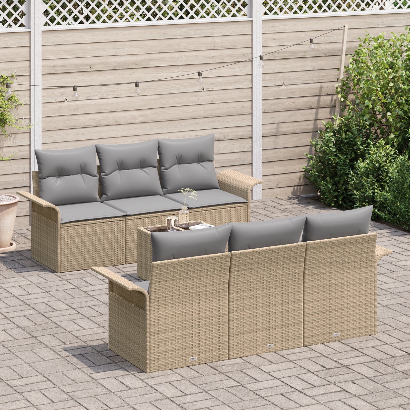 3345250 3 Set de canapele pentru grădină 7 pcs Bej Rattan poli Set de canapele pentru grădină 7 pcs Bej Rattan poli - imagine 3