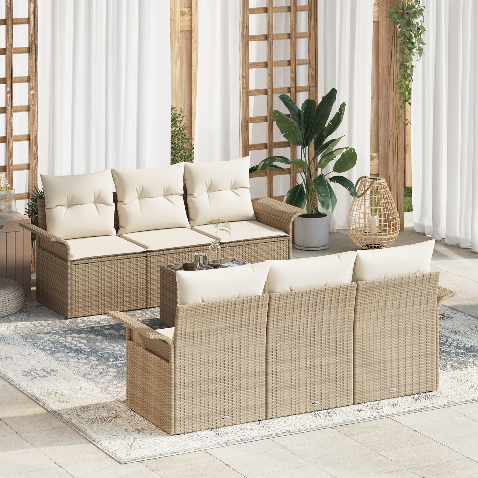 3345251 1 Set de canapele pentru grădină 7 pcs Bej Rattan poli Set de canapele pentru grădină 7 pcs Bej Rattan poli