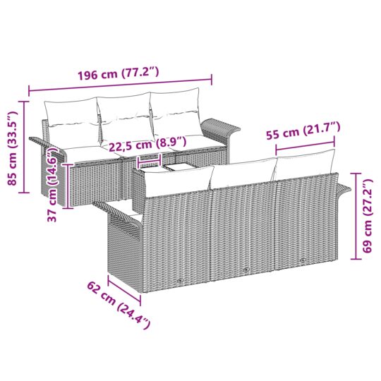 3345251 11 Set de canapele pentru grădină 7 pcs Bej Rattan poli 3345251 11