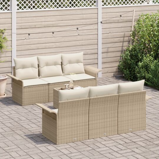 3345251 3 Set de canapele pentru grădină 7 pcs Bej Rattan poli 3345251 3