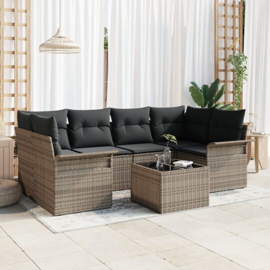 Set de canapele pentru grădină 7 pcs Gri Rattan poli