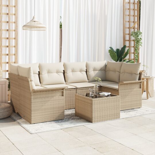 Set de canapele pentru grădină 7 pcs Bej Rattan poli