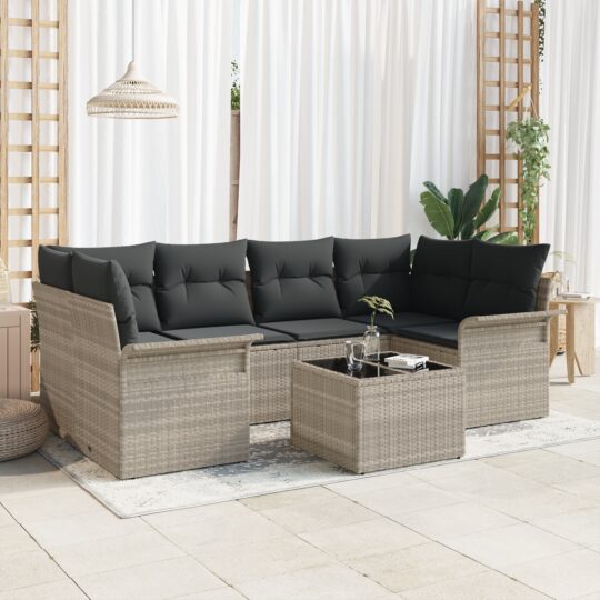 Set de canapele pentru grădină 7 pcs Gri deschis Rattan poli