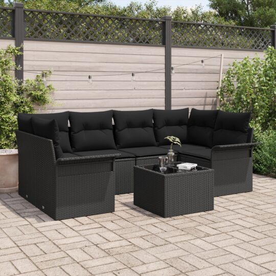 Set de canapele pentru grădină 7 pcs Negru Rattan poli