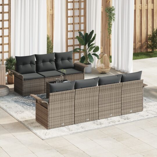 Set de canapele pentru grădină 8 pcs Gri Rattan poli