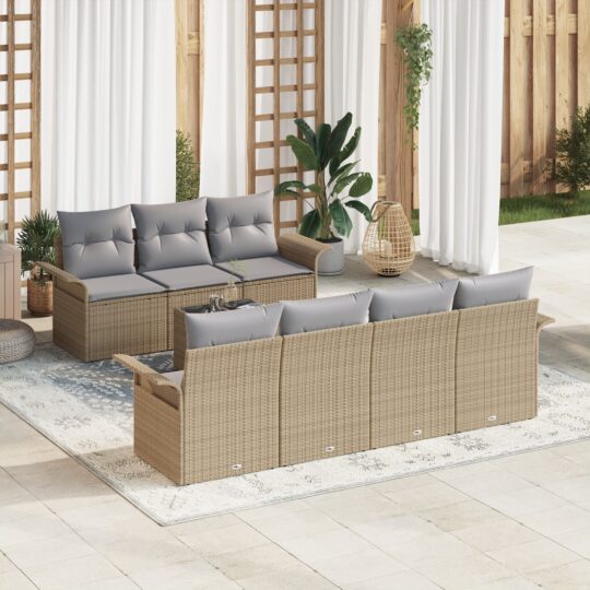 Set de canapele pentru grădină 8 pcs Bej Rattan poli