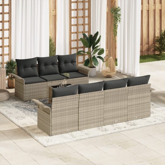 Set de canapele pentru grădină 8 pcs Gri deschis Rattan poli