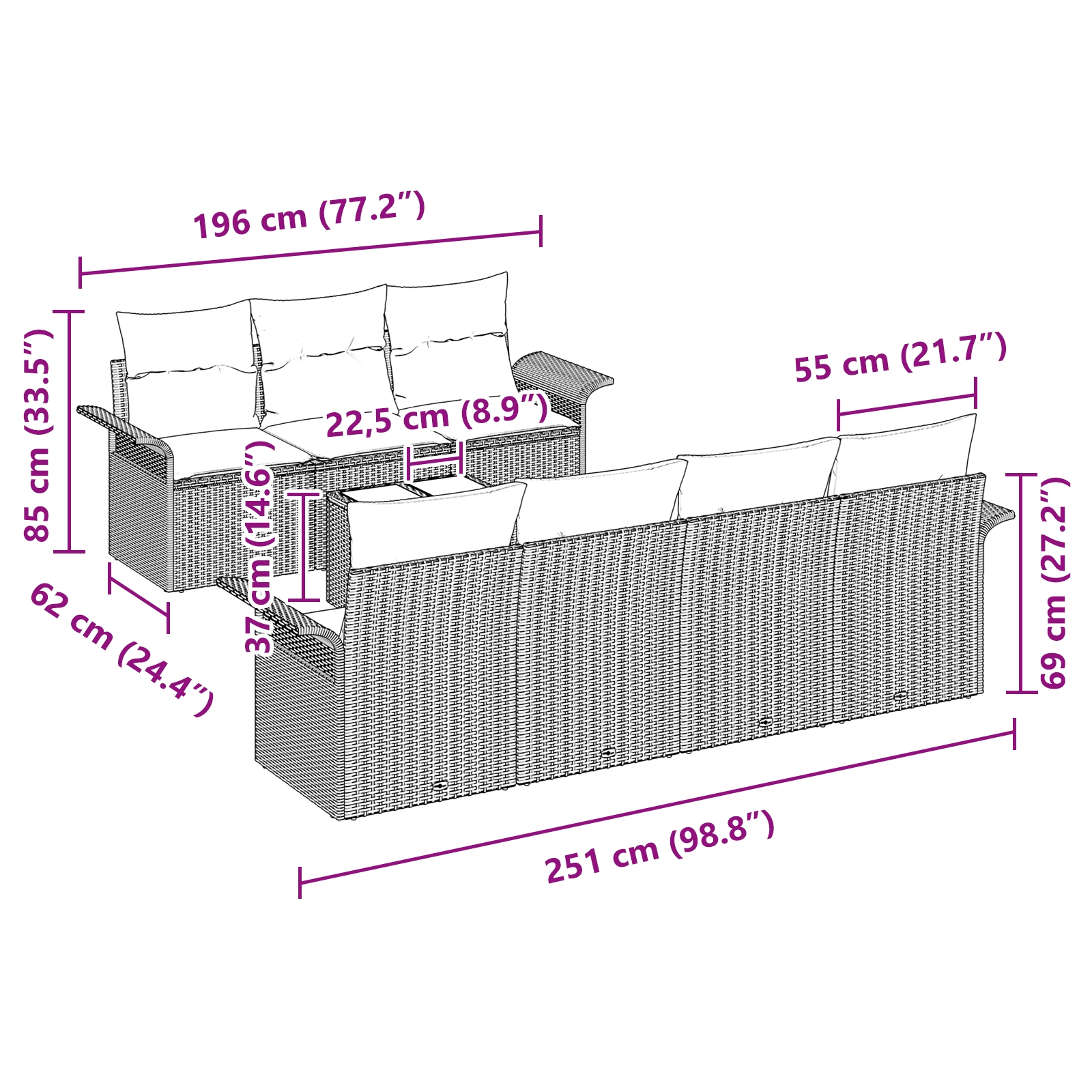 3345273 11 Set de canapele pentru grădină 8 pcs Negru Rattan poli Set de canapele pentru grădină 8 pcs Negru Rattan poli - imagine 11